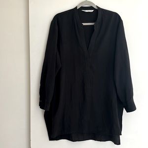 Zara Lyocell Blouse with Side Vents Split V Neck Tunic Top Black Women’s Large